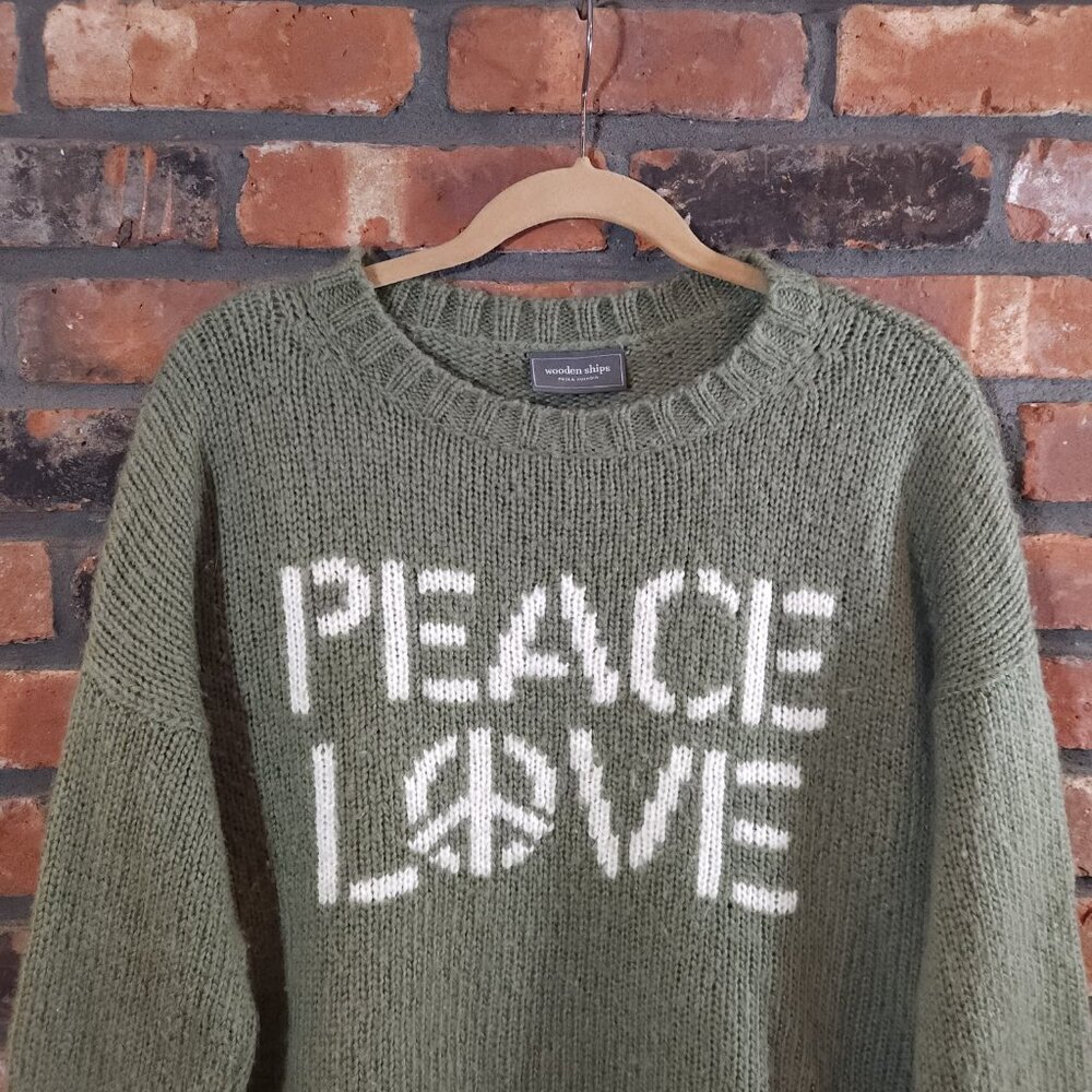 Wooden Ships Chunky Knit Peace Love Crewneck Mohair Blend Sweater Women's XS - Picture 5 of 8